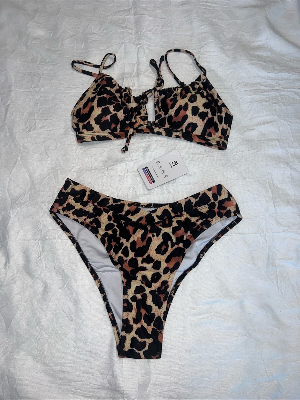 Leopard Print V‑Strap Bikini Set - Women Swim